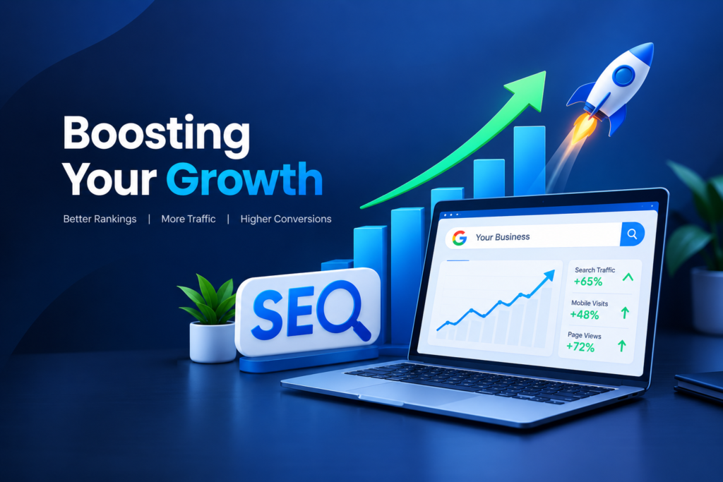 SEO and digital marketing growth with rising search traffic and website performance